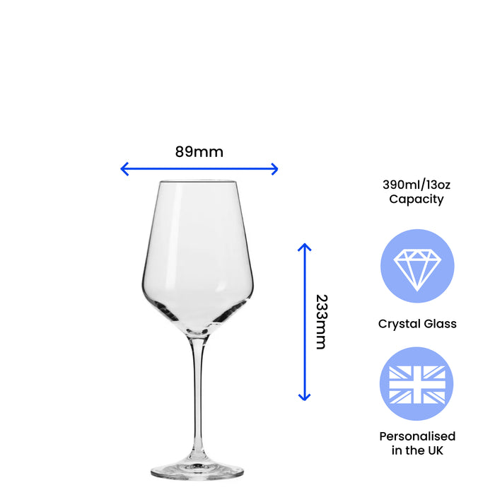 Personalised Engraved Infinity Wine Glass with Name's Glass Bold Measurements Design, Customise with Any Name Image 5