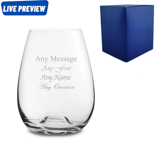 Engraved Stemless Wine Solutions Bordeaux Glass 15oz With Gift Box