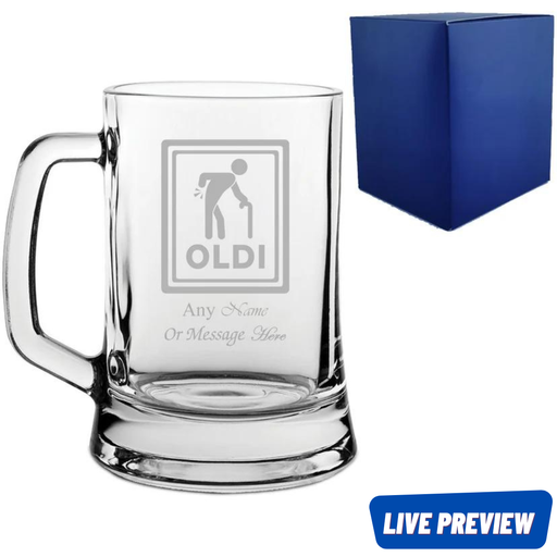 Engraved Beer Tankard Glass with Oldi Design