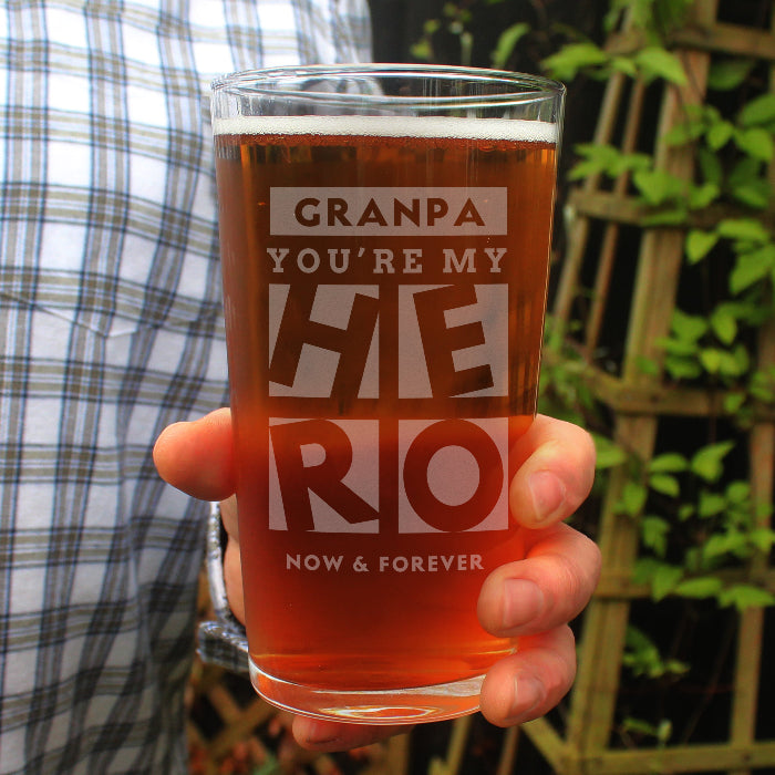 Engraved My Hero Pint Glass & Gift Box