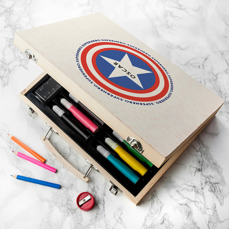 Personalised Wooden Art Colouring Box Set - Superhero