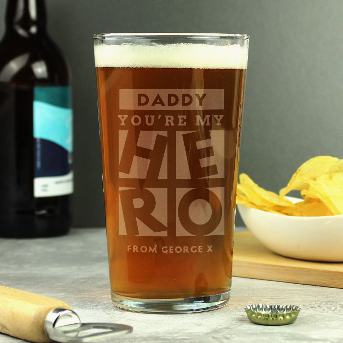 Engraved My Hero Pint Glass & Gift Box
