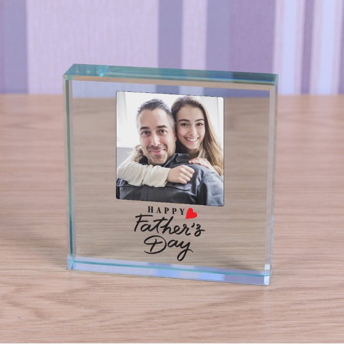 Happy Father’s Day Gift Glass Photo Upload Keepsake Block