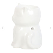 Shiny White Cat Shaped Oil & Wax Melt Burner