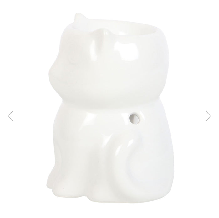 Shiny White Cat Shaped Oil & Wax Melt Burner