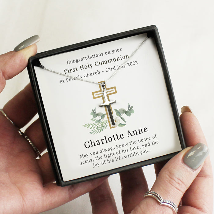 Personalised First Holy Communion Cross Necklace and Box