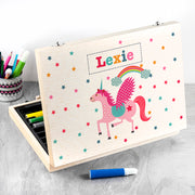 Personalised Wooden Art Colouring Box Set - Unicorn