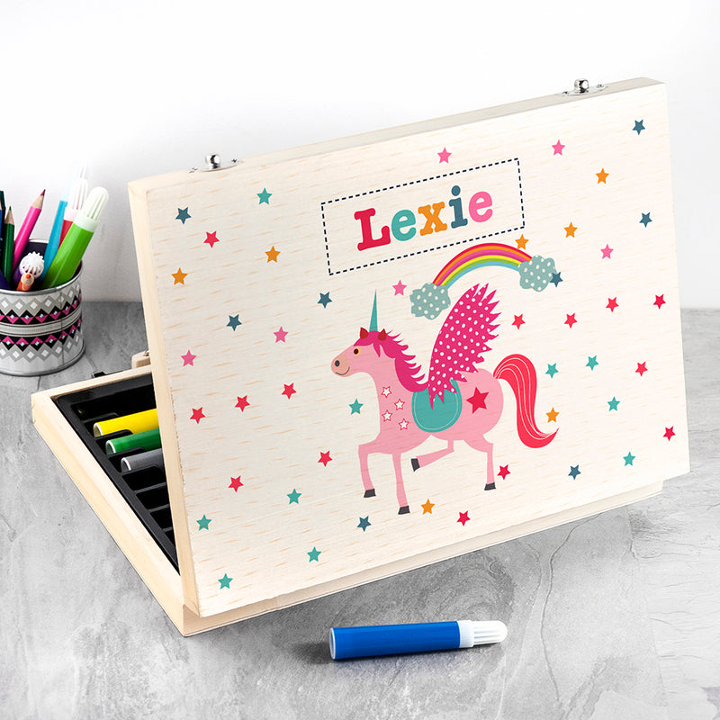 Personalised Wooden Art Colouring Box Set - Unicorn