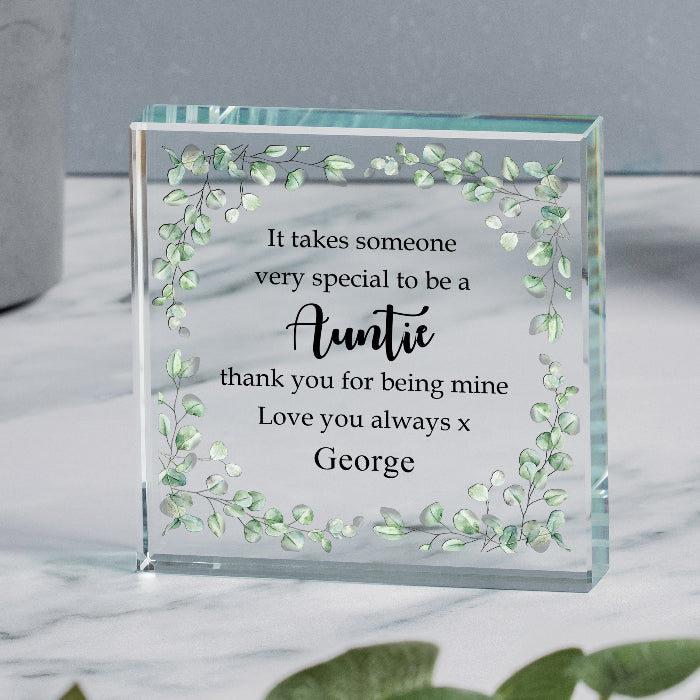 Personalised Special Auntie Glass Gift Plaque