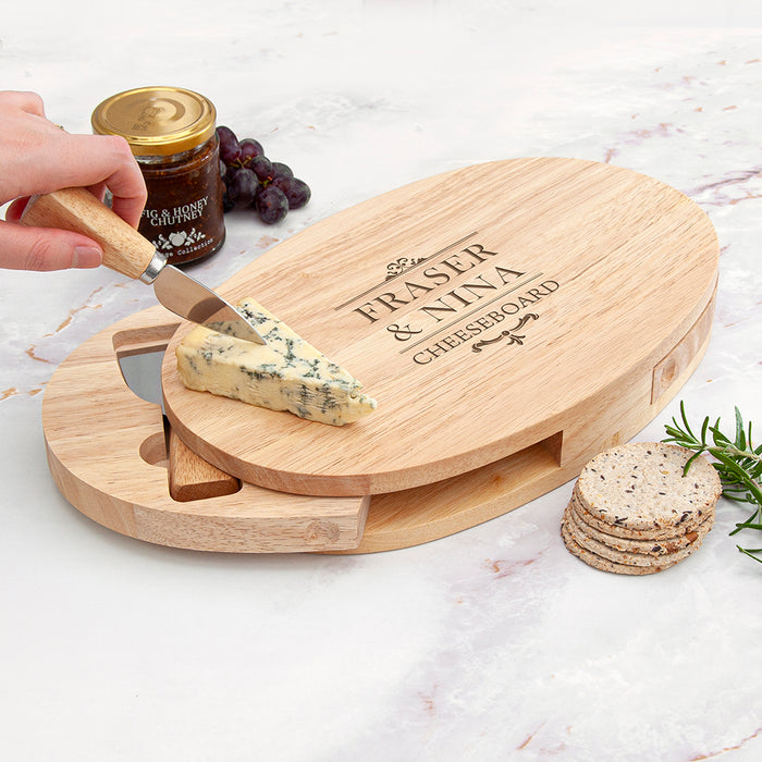 Personalised Couples Oval Cheese Board Set - Gift For Couples