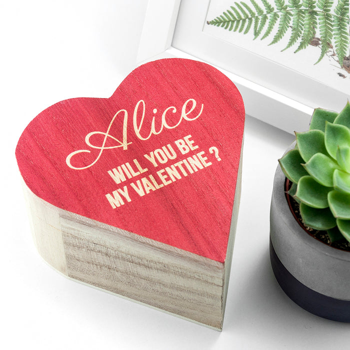 Personalised Will You Be My Valentine Wooden Heart Trinket Box