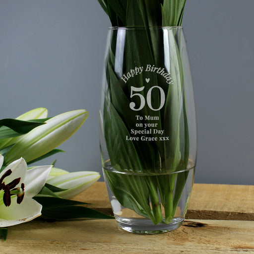 Personalised Happy 50th Birthday Glass Vase