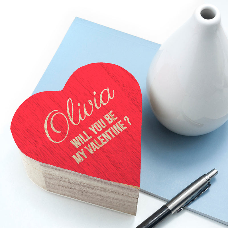 Personalised Will You Be My Valentine Wooden Heart Trinket Box