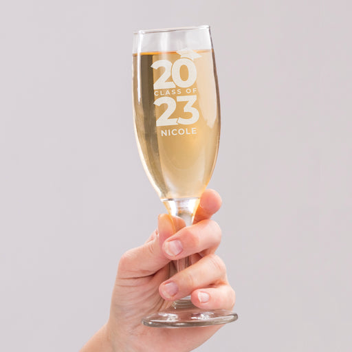 Personalised Class of Graduation Champagne Flute Glass - Gift 
