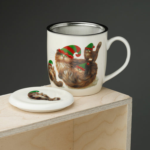 Kim Haskins Christmas Elf Cats Porcelain Mug & Infuser Set