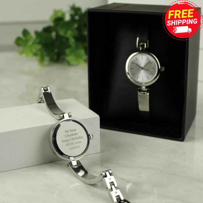 Personalised Silver Ladies Watch With Silver Slider Clasp Gift Boxed