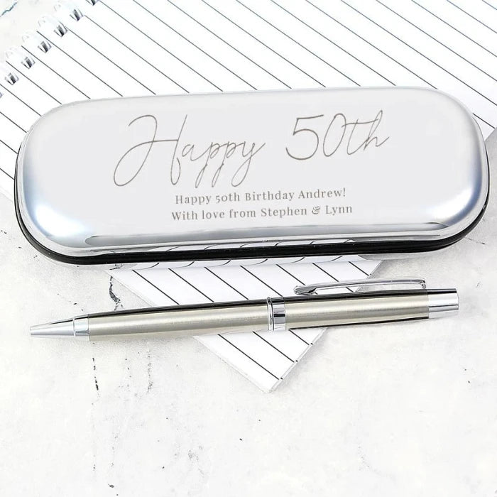 Personalised 50th Birthday Silver Pen and Box Gift Set