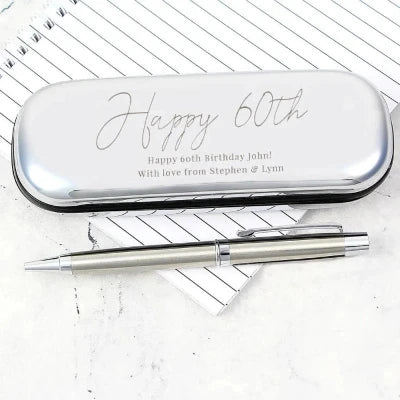 Personalised 60th Birthday Silver Pen and Box Gift Set