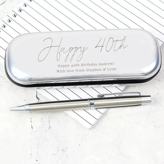 Personalised 40th Birthday Silver Pen and Box Gift Set