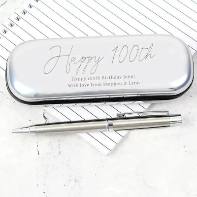 Personalised 100th Birthday Silver Pen and Box Gift Set