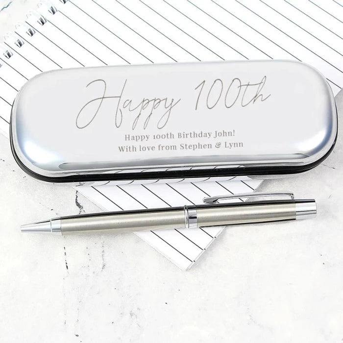Personalised 100th Birthday Silver Pen and Box Gift Set