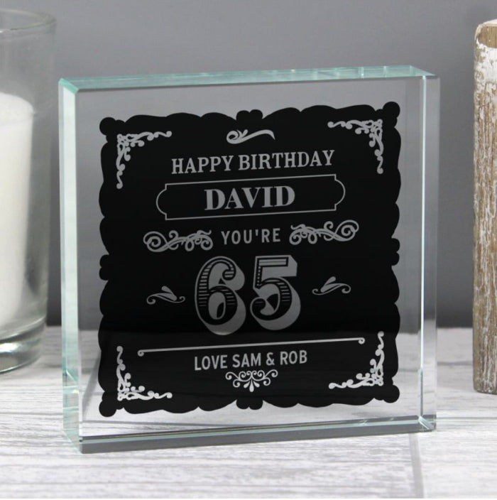 Personalised 65th Birthday Vintage Crystal Glass Block