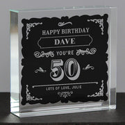 Personalised 50th Birthday Vintage Crystal Glass Block