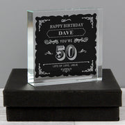 Personalised 50th Birthday Vintage Crystal Glass Block