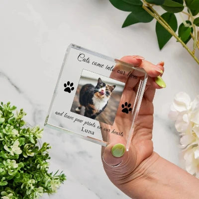 Bespoke Cat Memorial Glass Photo Gift - Paw Prints On Our Heart