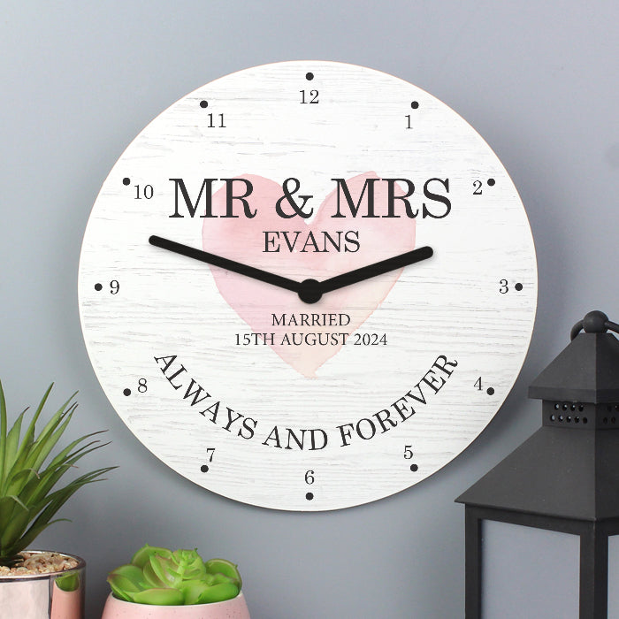 Personalised Couples Heart Wooden Wall Clock