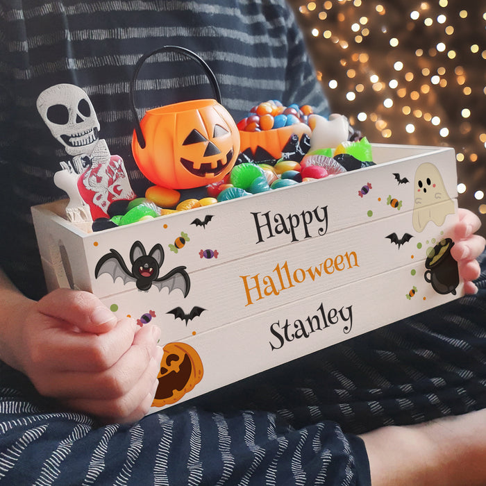 Personalised Halloween Wooden Treats Crate Box