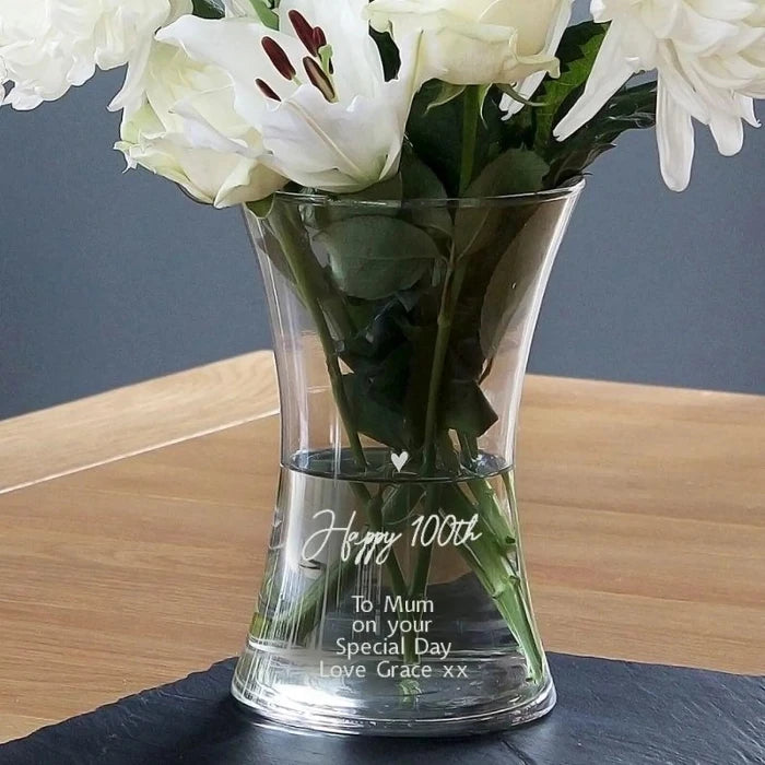 Engraved Happy 100th Birthday Glass Vase