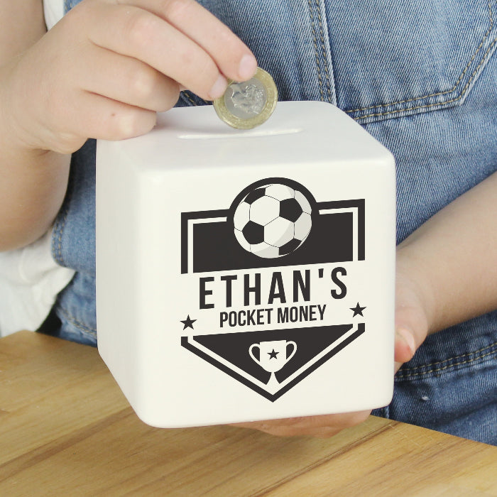 Personalised Football Ceramic Square Money Box