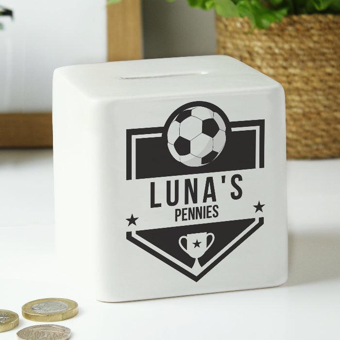 Personalised Football Ceramic Square Money Box