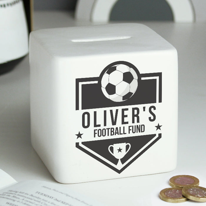 Personalised Football Ceramic Square Money Box
