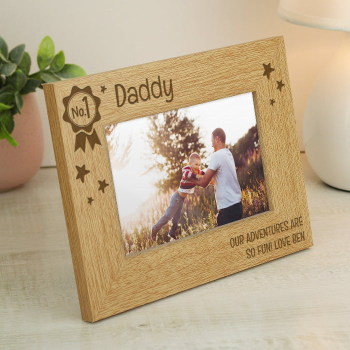 No.1 Dad / Daddy Wooden Photo Frame - Engraved