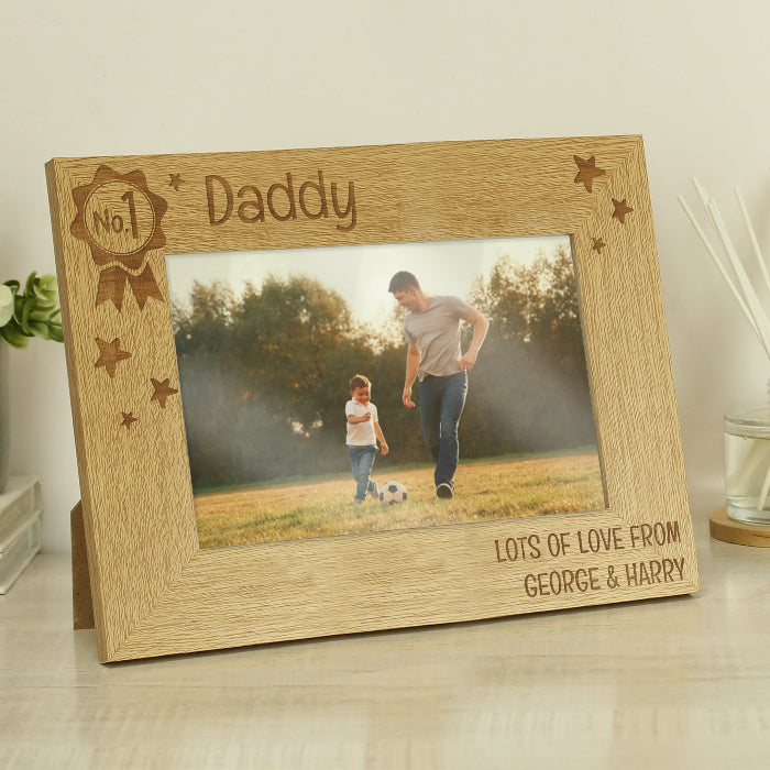 No.1 Dad / Daddy Wooden Photo Frame - Engraved