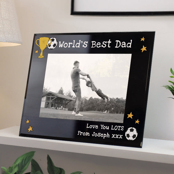 Dad / Daddy Football Black Glass Photo Frame - Personalised