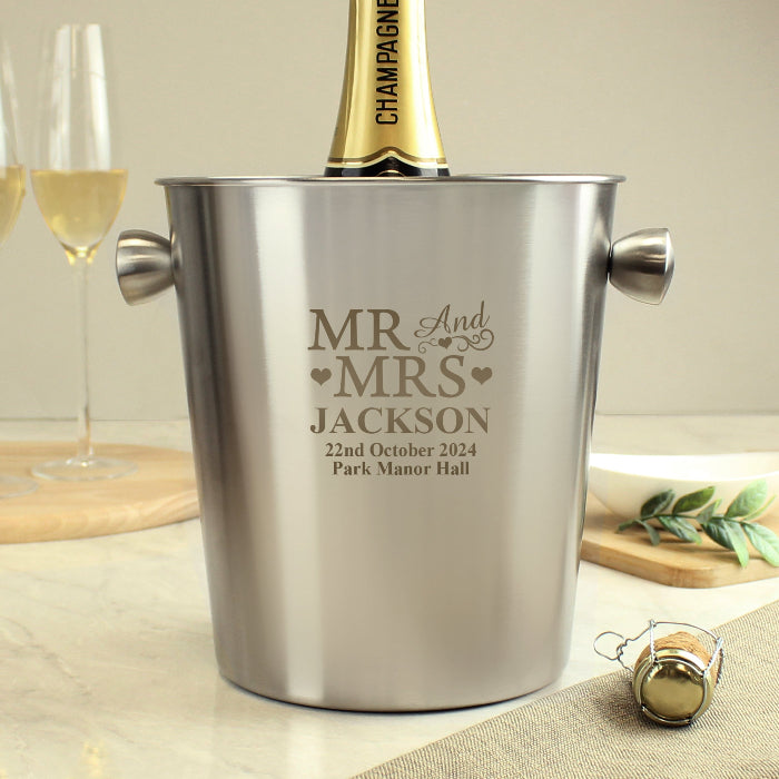 Engraved Mr & Mrs Wedding Stainless Steel Ice Bucket