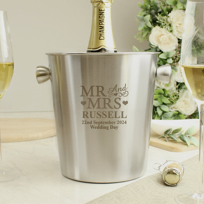 Engraved Mr & Mrs Wedding Stainless Steel Ice Bucket