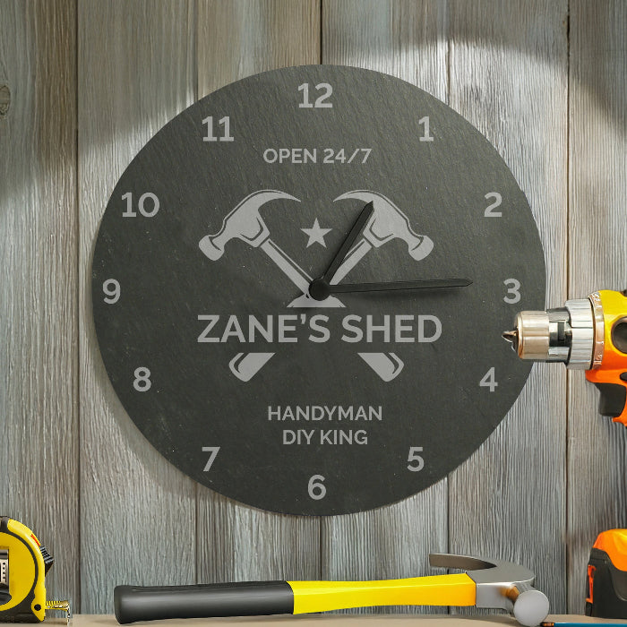 Personalised Tools Shed / Workshop Slate Clock