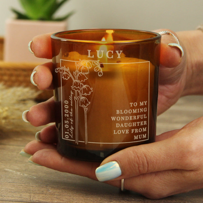 Personalised Birth Flower Amber Glass Candle