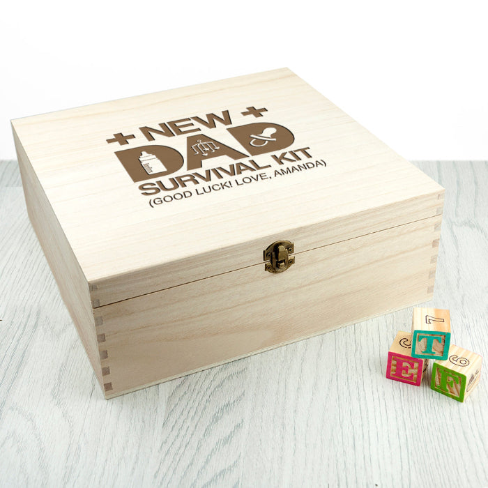 Engraved New Dad Survival Kit Wooden Box