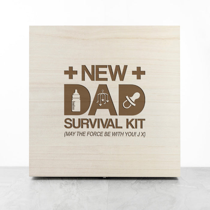 Engraved New Dad Survival Kit Wooden Box