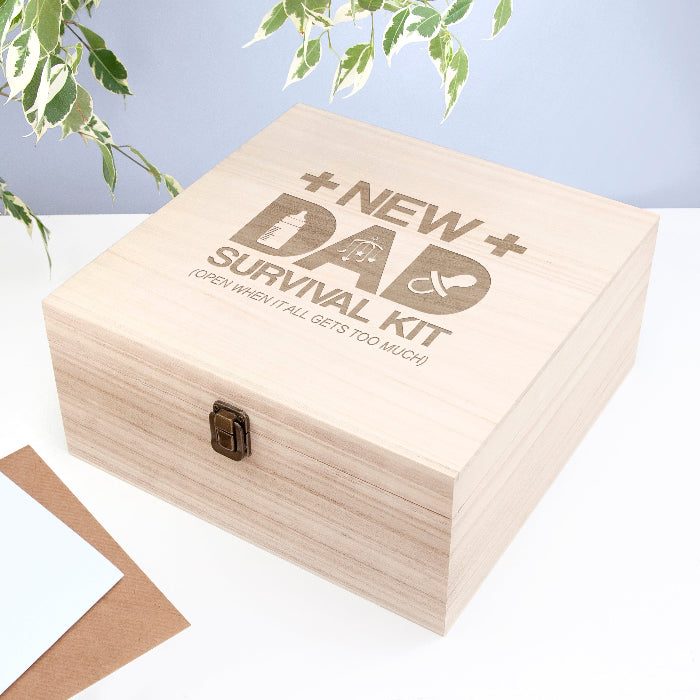 Engraved New Dad Survival Kit Wooden Box