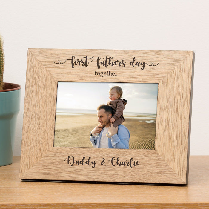 Engraved First Fathers Day Together Wooden Photo Frame