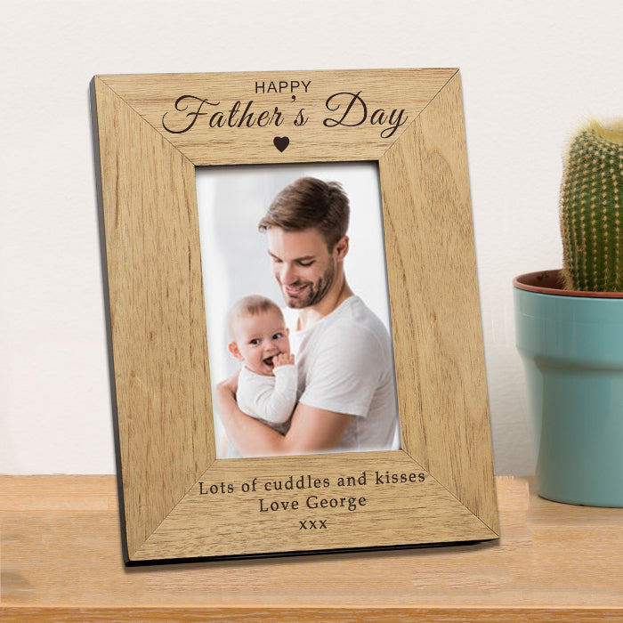 Engraved Happy Fathers Day Wooden Photo Frame
