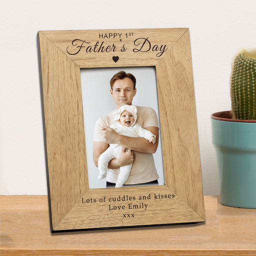 Engraved Happy 1st Fathers Day Wooden Photo Frame