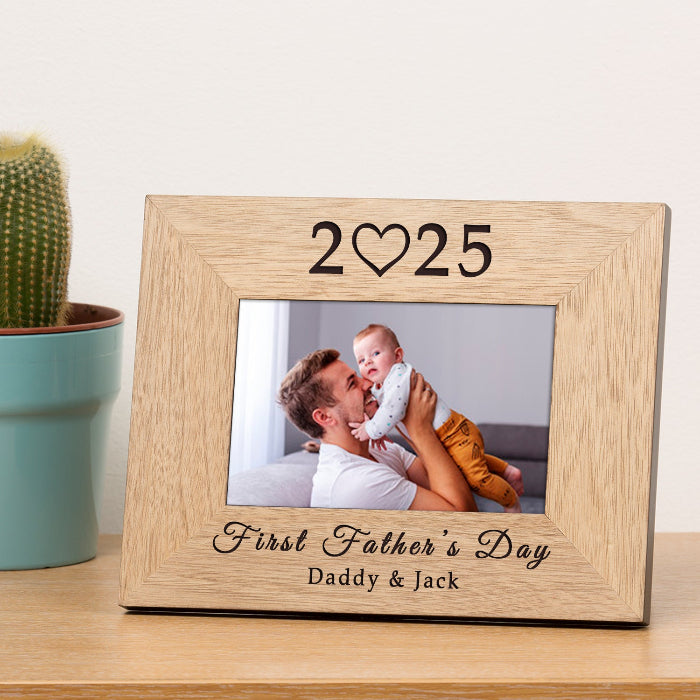 Engraved First Father's Day 2025 Wooden Photo Frame