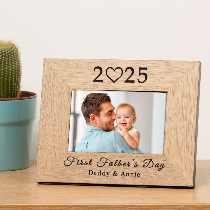 Engraved First Father's Day 2025 Wooden Photo Frame